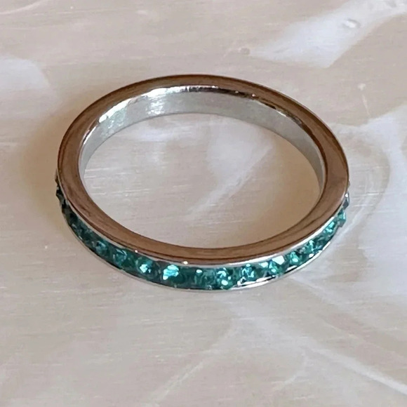 Blue Zircon Colored CZ Stainless Steel Eternity Band Ring December Birthstone - Picture 1 of 7